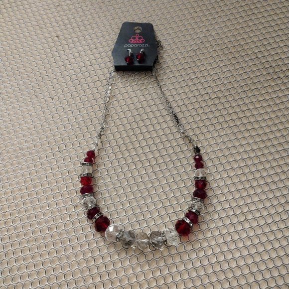 Paparazzi Necklace and Earrings Set - Distracted by Dazzle - Red - Picture 1 of 2